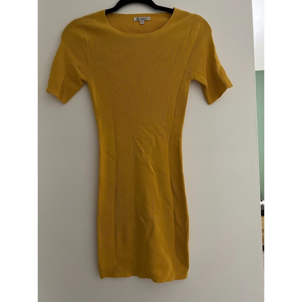 Juniors Noble U Yellow Bodycon Short Sleeve Dress Size Small
